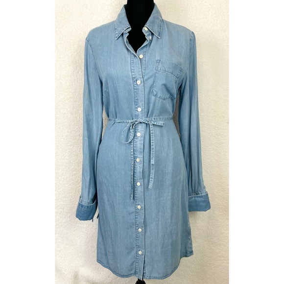 MICHAEL KORS COLLECTION • Chambray Denim Tie Waist Mini Dress - Picture 4 of 16